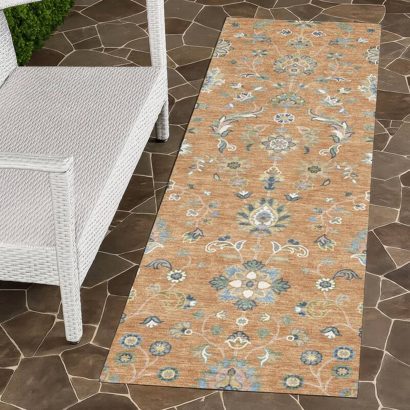 Machine Washable Indoor/ Outdoor Traditional Basalt Chantille Rug - Copper - 2'3" x 7'6"