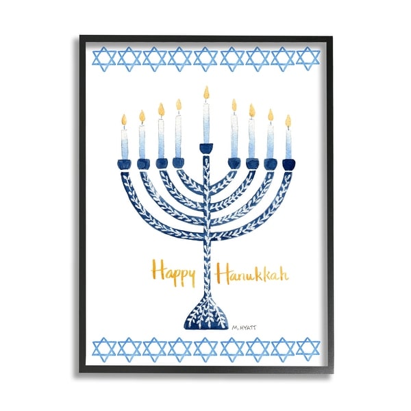 Stupell Industries Happy Hanukkah Winter Holiday Festive Menorah Framed Wall Art - Blue. Opens flyout.