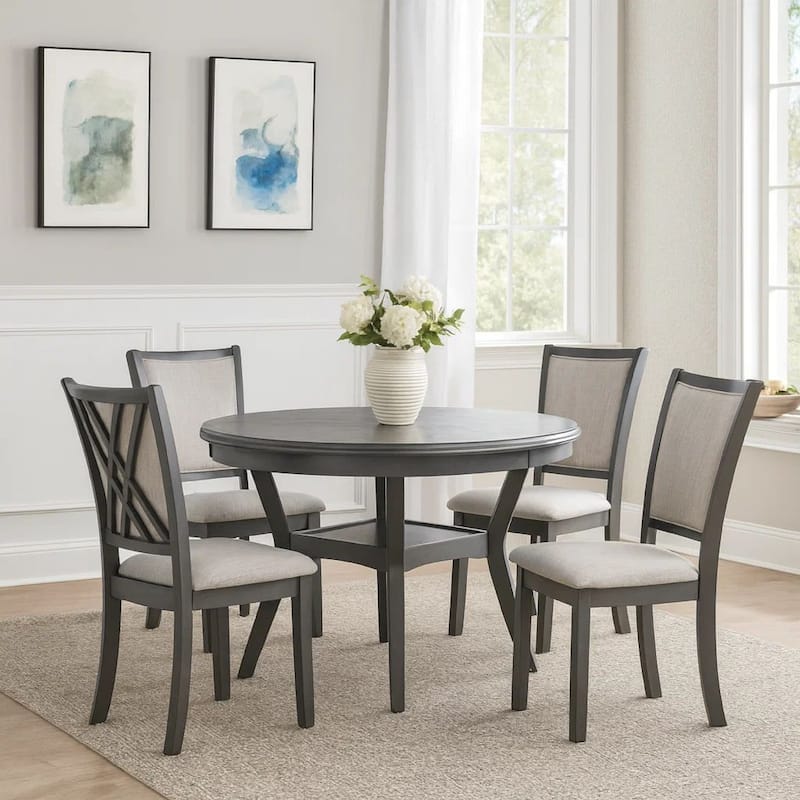 Isla 5 Piece Dining Table Set, Diamond Pattern, 4 Crossback Chairs, Gray