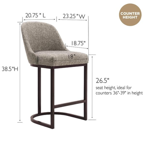 dimension image slide 0 of 7, Leick Home Upholstered Barrelback Counter Stool with Metal Base