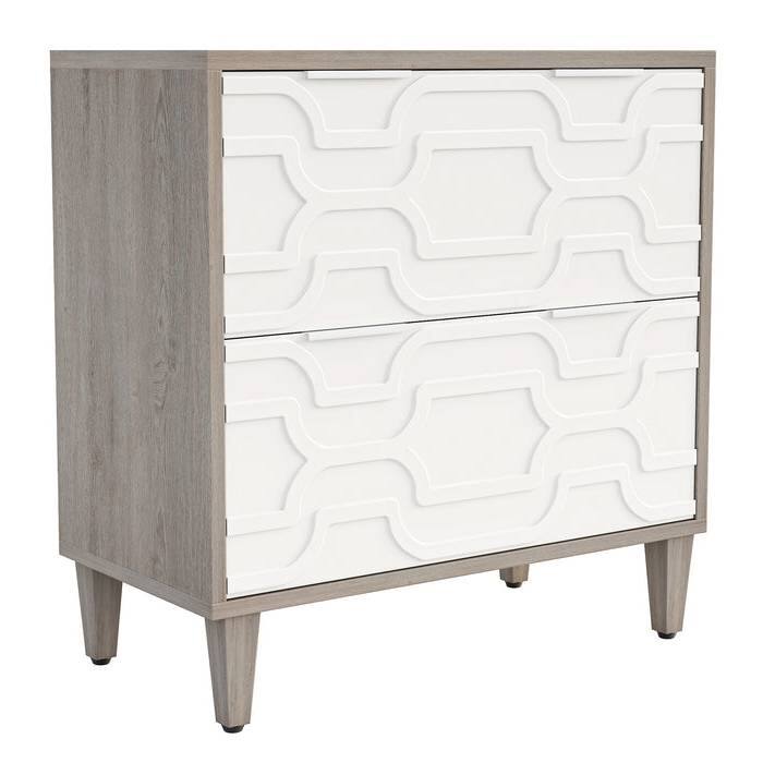 Particle Board 2-Drawer Filing Cabinet with Sturdy Legs - White-Grey