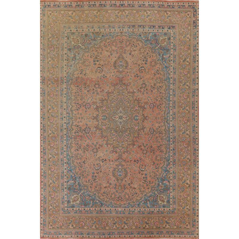 Hand Knotted Oriental 100% Wool Carpet Traditional Floral Pink Mashad Area Rug - 12' 9'' X 9' 6''
