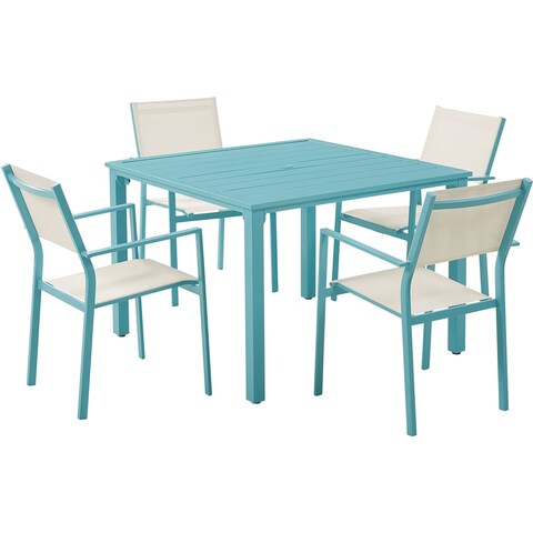Mod Luna 5-Piece Patio Dining Set in Teal with 4 Sling Dining Chairs and 41-in. Slat Dining Table