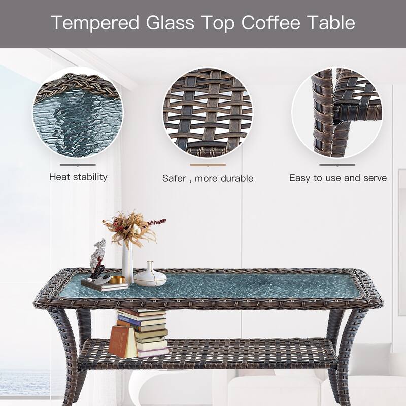 Pocassy Outdoor Patio Sofa Loveseat with Chair Coffee Table