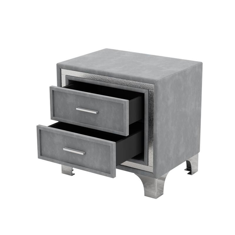 2-Drawer Nightstand with Metal Legs for Bedroom