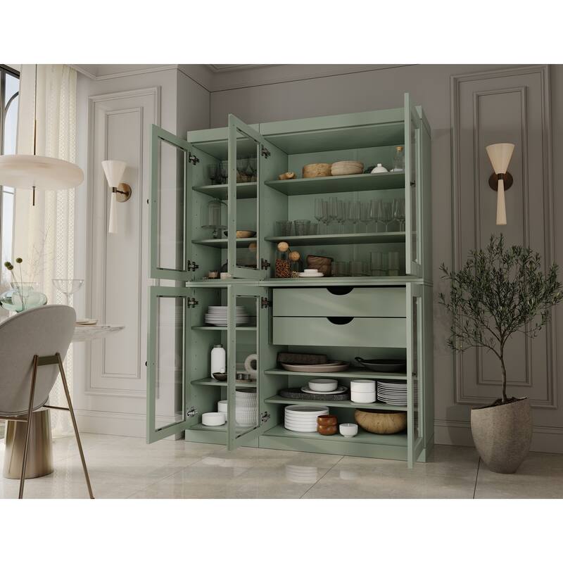 Palace Imports 100% Solid Wood 48.5" Pantry China Cabinet with Clear Glass Doors, 2-Drawers and Adjustable Shelves