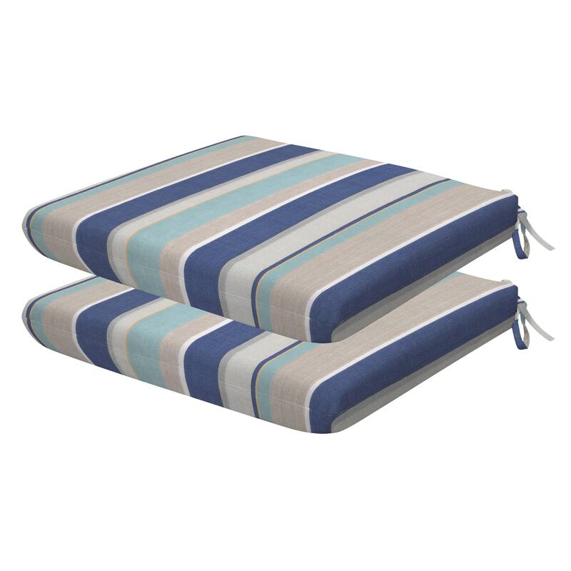 Outdoor Universal Seat Cushion (2-Pack) - 18" wide x 17.5" deep x 2.5" thick - Stripe Blue & Beige