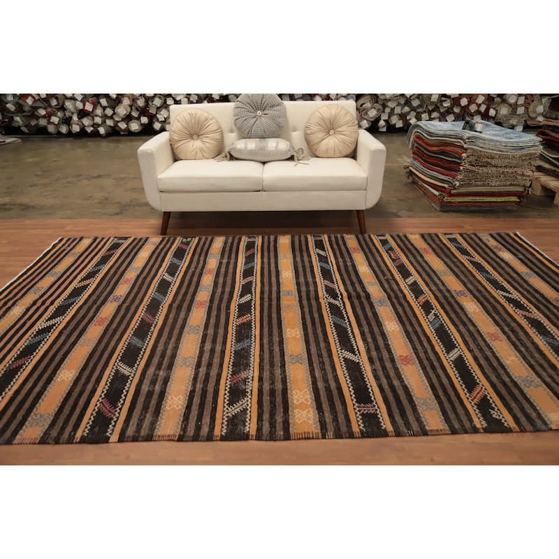 Hand Woven Oriental 100% Wool Carpet Southwestern Tribal Oranges & Rust Kilim Area Rug - 10' 9'' X 6' 4''