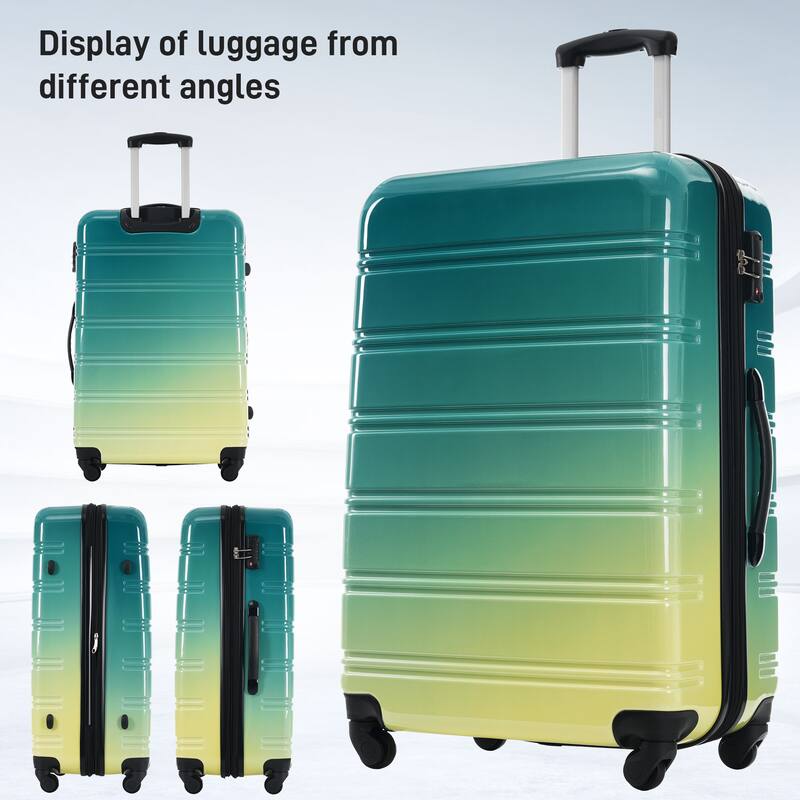 3-Piece, 20, 24, 28-Inch Modern Luggage Sets, Gradient Expandable Luggage with TSA Lock, for Boarding Travel, Green + Yellow