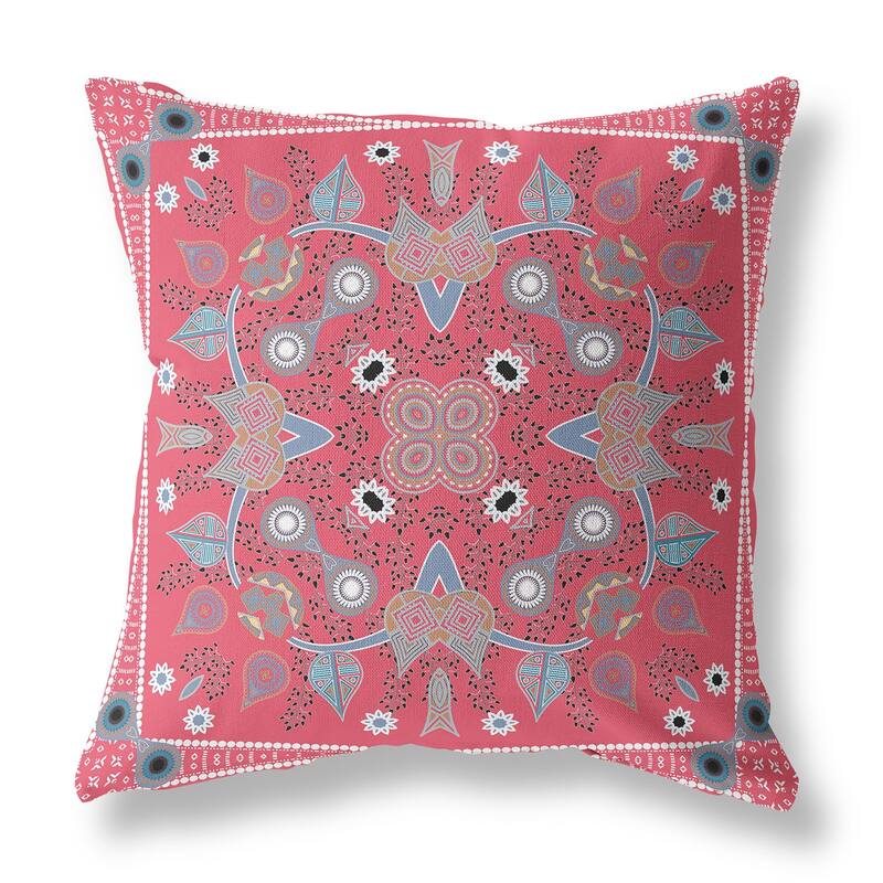 HomeRoots 20" x 20" Red Blown Seam Paisley Indoor Outdoor Throw Pillow - 20.00' X '5.00' X '20.00