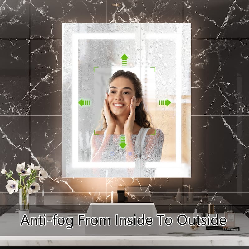 36'' H Recessed or Surface Mounted Bathroom LED Mirror Cabinet With Defogger, Dimmer, 10x magnifying
