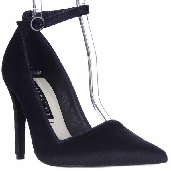 Alice and Olivia Makayla Pointed Toe Ankle Strap Heels, Navy - 8.5 us / 38.5 eu