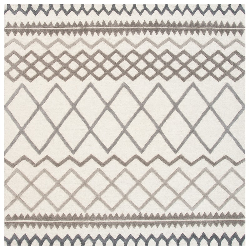 SAFAVIEH Handmade Glamour Gwenith Moroccan Wool Rug - 6' Square - Ivory/Grey