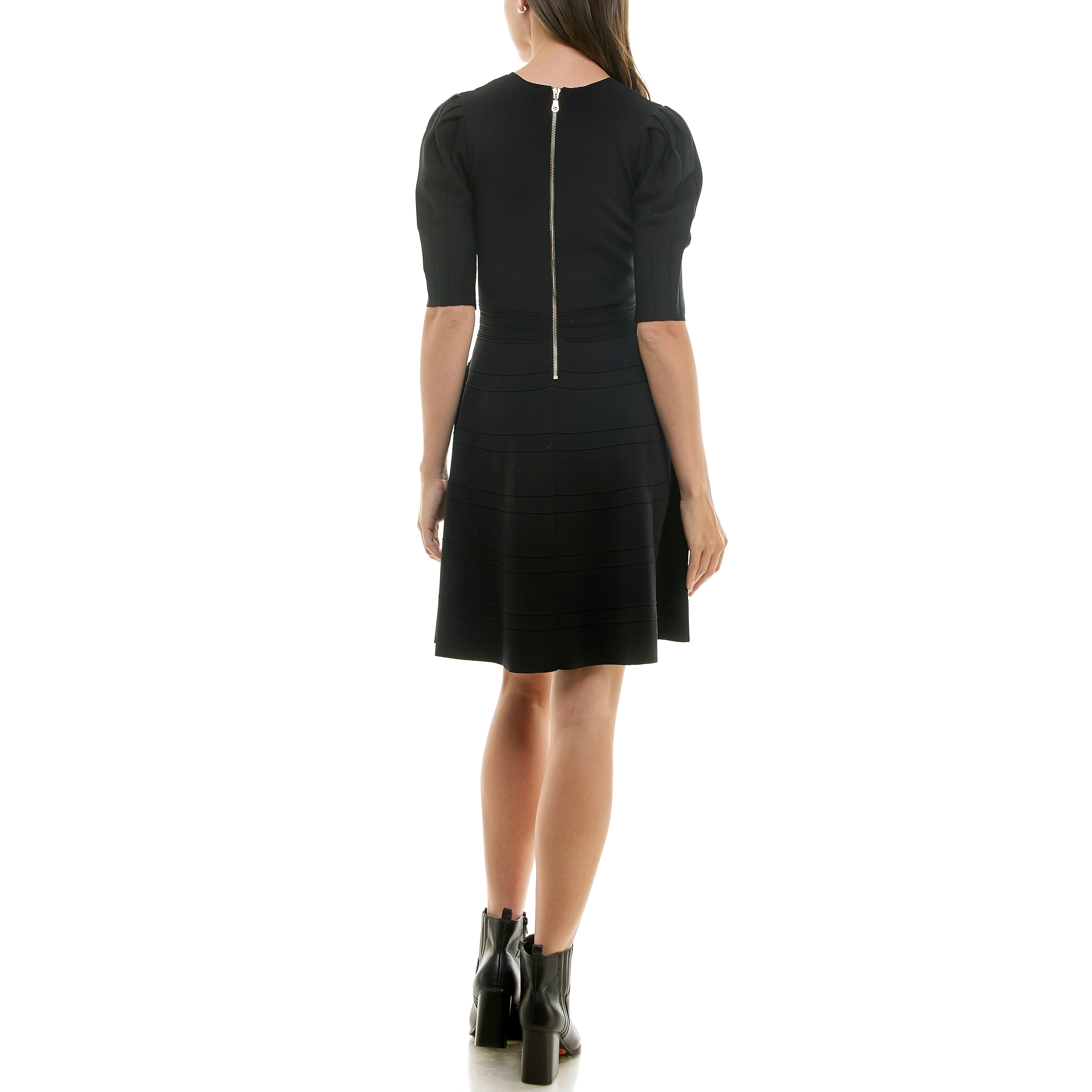 Nicole Miller Fit & Flare Rib Knit Sweater Dress - Overstock - 43114433