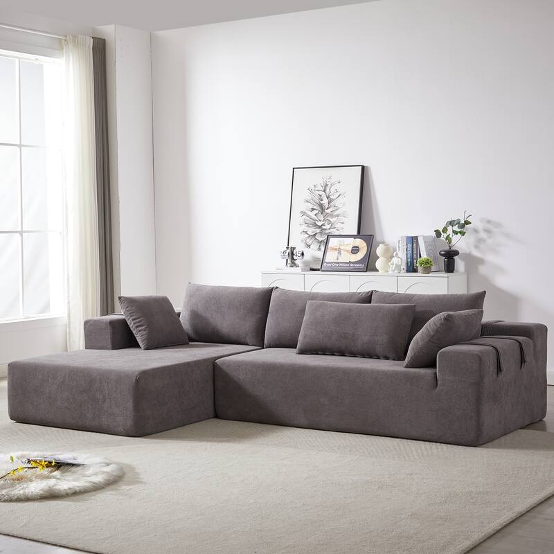 108" Chenille L-Shaped Sectional Sofa with 6 Pillows