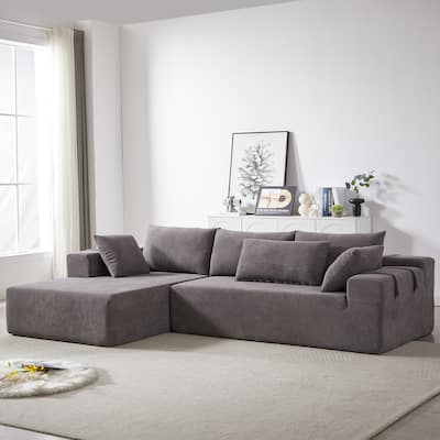 Modern Chenille Upholstered Sectional Sofa Couch Set,Modular L Shaped Sectional Living Room Sofa Set With 6 Pillows(Left Chaise)
