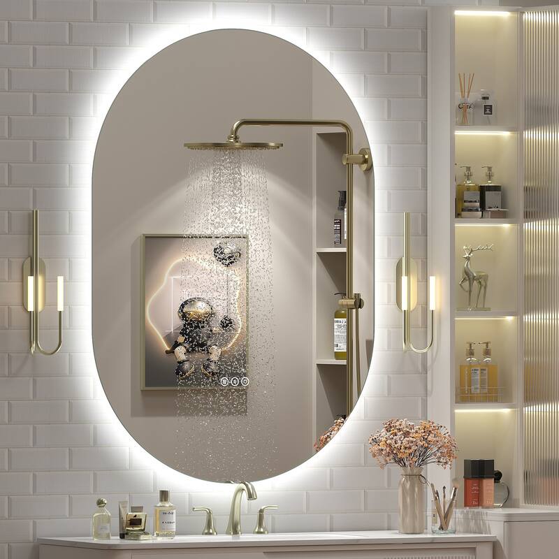 UL Certified Oval LED Lighted Anti-fog Wall Bathroom Vanity Mirror - 40"x28" - Backlit