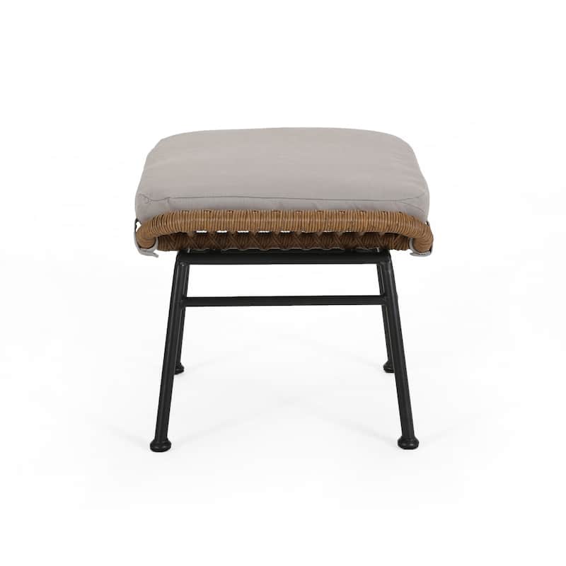 Margo Outdoor Ottoman Set of 2, 24 Inch Black Iron, Brown and Beige
