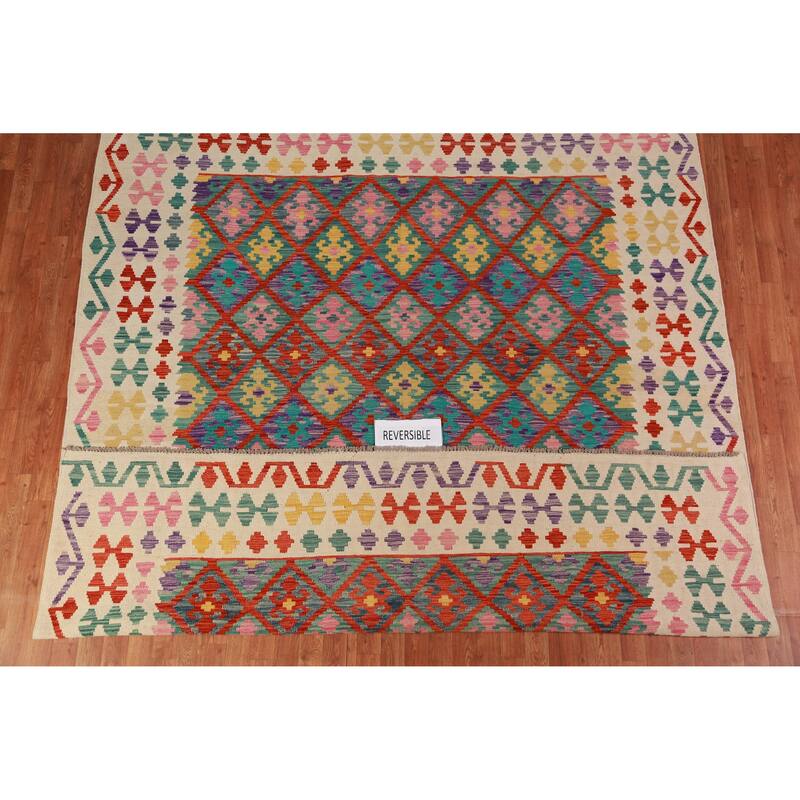 Kilim Oriental Area Rug Flatweave Bedroom Wool Carpet - 8'3"x 9'8"