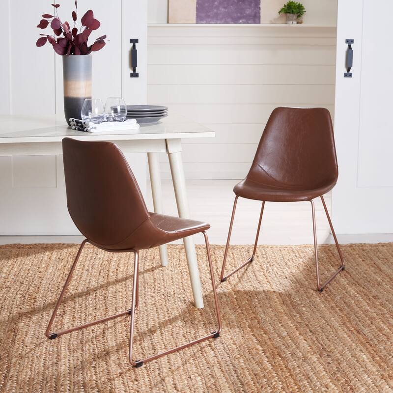 SAFAVIEH Cordia Mid-Century Faux Leather Dining Chair (Set of 2) - 20.3" W x 22" L x 31.5" H - 20.3" W x 22" L x 31.5" H - Light Brown/Copper