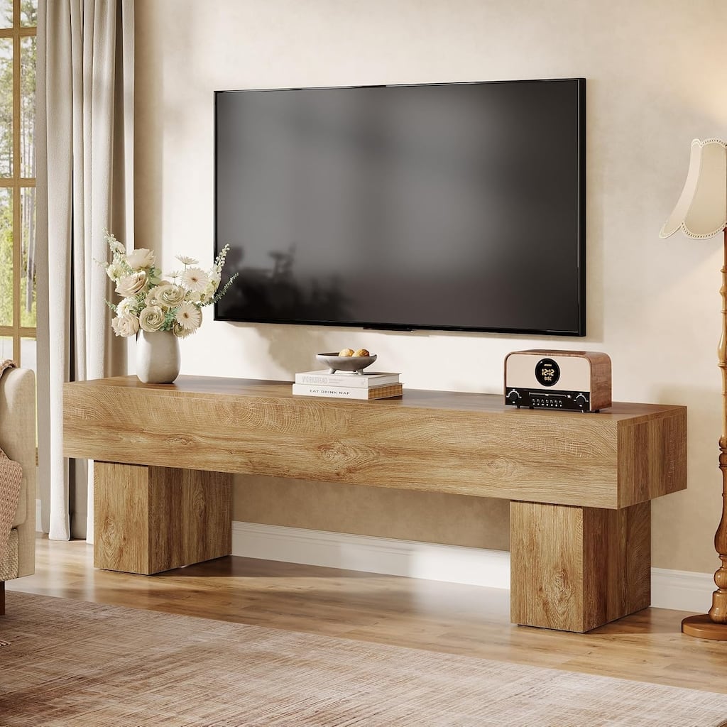 63 Inches TV Stand, Farmhouse Long Media Entertainment Center