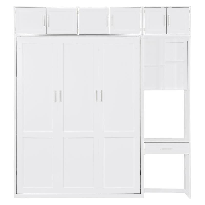 Wall Cabinet Murphy Bed with Dressing Desk & Top Cabinet, Foldable Bed