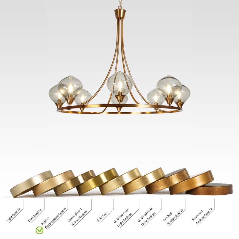Celesn Modern Gold 8-Light 39.3 in. Wheel Chandelier Glass Lights for Dining Living Room - D 39.3" x H 31.8"
