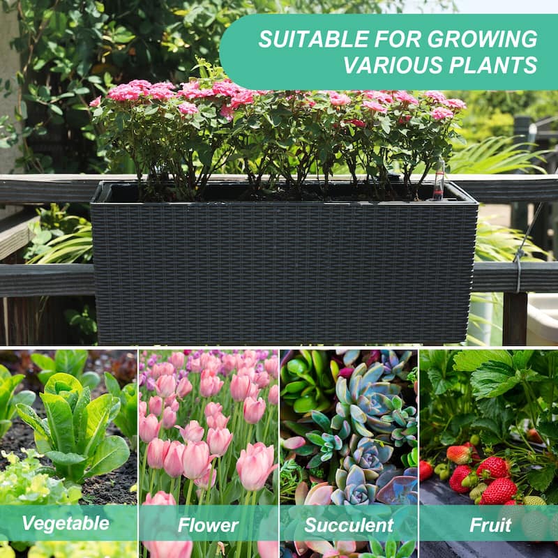 Aoodor 4Pcs 19.5" Rectangular Window/Railing Planter Box, Self Watering Planter for Balcony Porch Fence Patio - 19.5''×7.2''