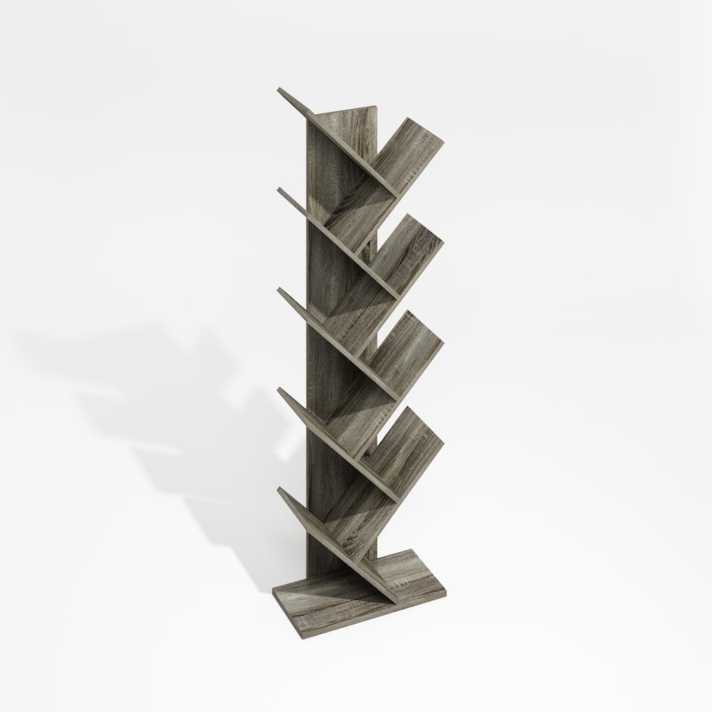 50.9 in. Tall Grey Oak Wood 9-Shelf Bookcase