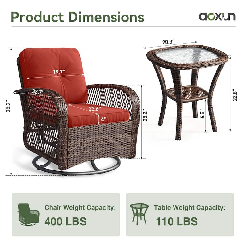 3 Pieces Patio Furniture Set, Patio Swivel Rocker Chairs Set of 2