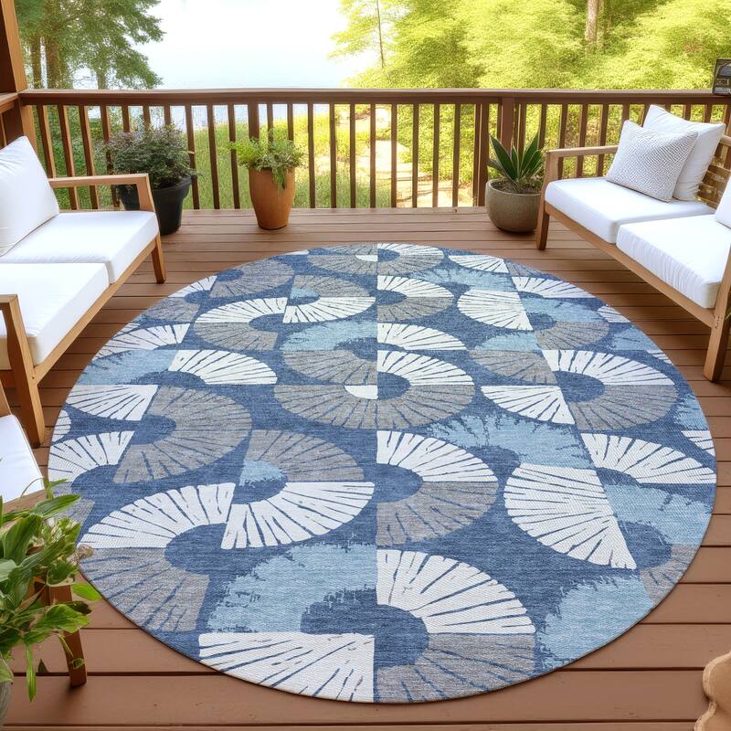 Machine Washable Indoor/ Outdoor Modern Jay Chantille Rug - Navy - 8' x 8'