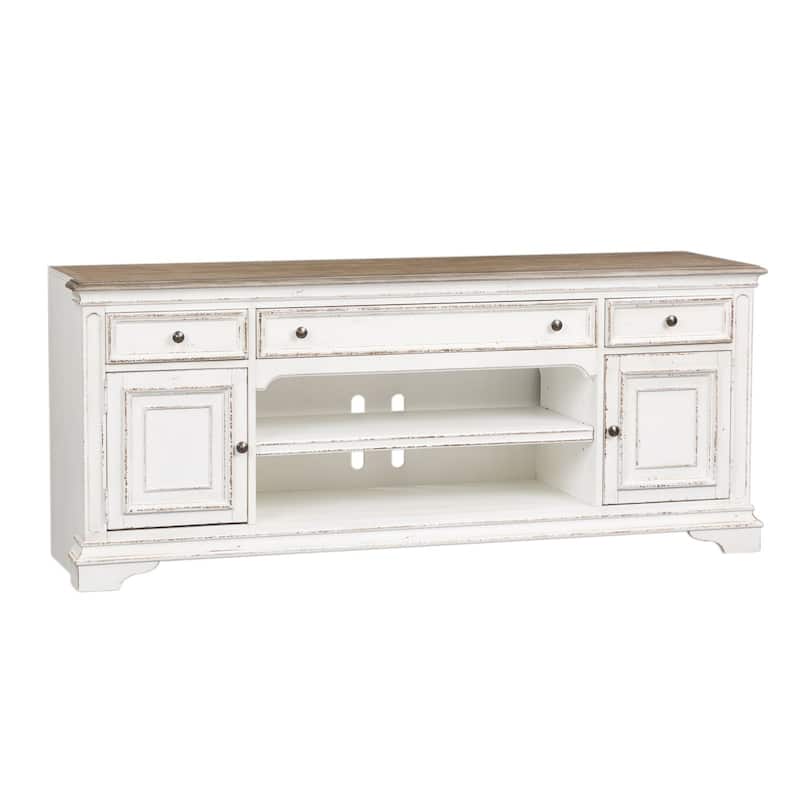 Magnolia Manor Antique White & Weathered Bark Entertainment TV Stand - 73" Wide