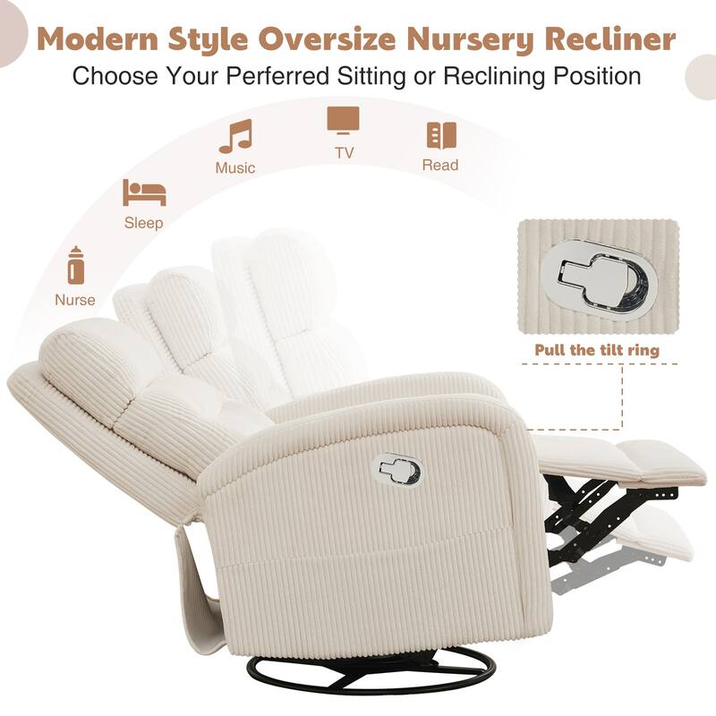 Aemeios Faux Leather Swivel Glider Rocker Manual Recliner