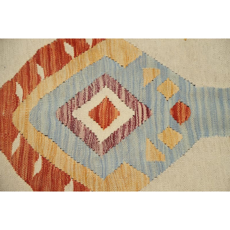 Hand Woven Oriental 100% Wool Carpet Southwestern Tribal Beige & Ivories Kilim Area Rug - 9' 1'' X 5' 8''
