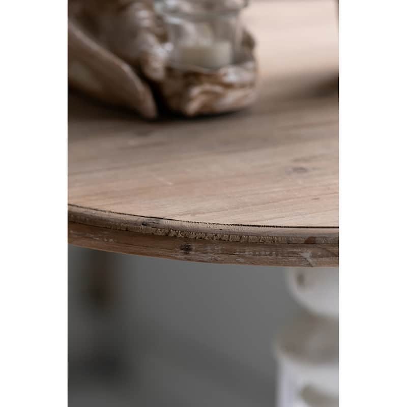 Round Pedestal Side Table with Carved Base Fir Wood Construction