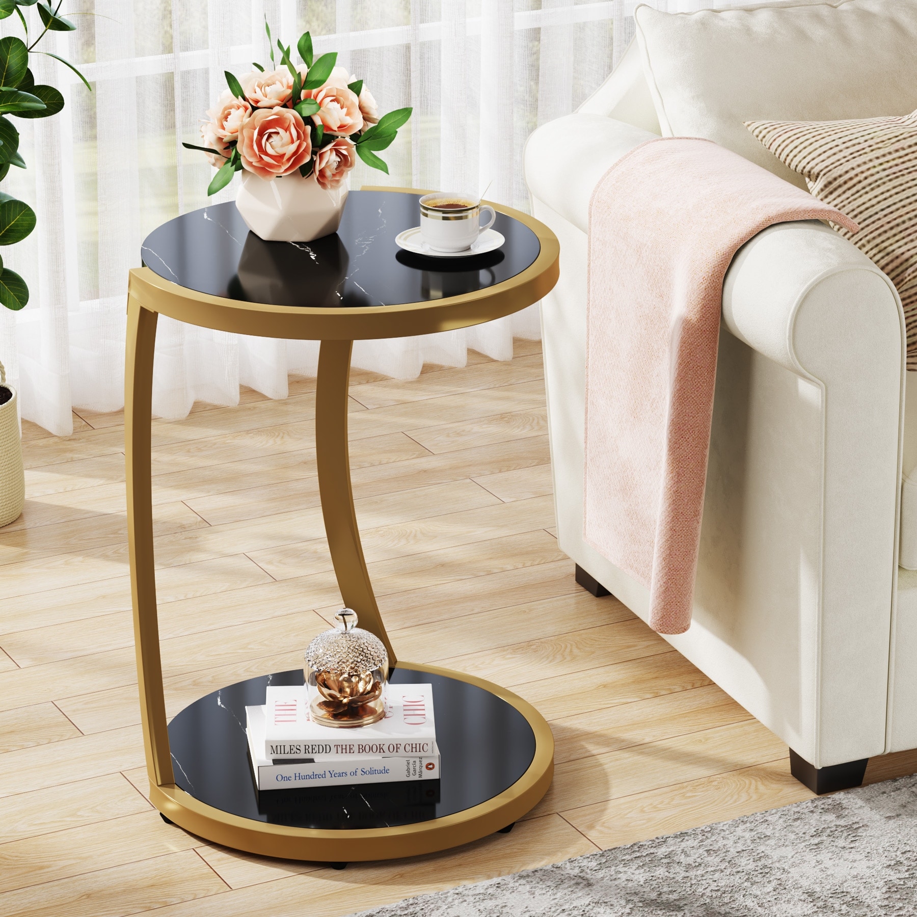 C shaped on sale marble table