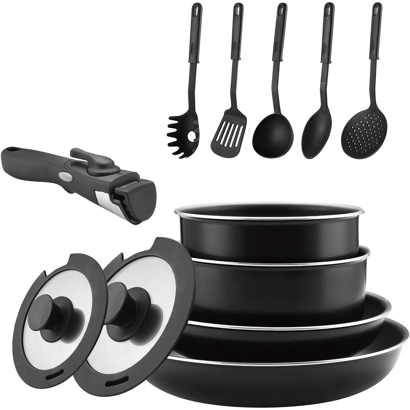 12 Piece Non-Stick Cookware Set Non-Stick Pans and Pots with Removable Handles - 12 Pieces