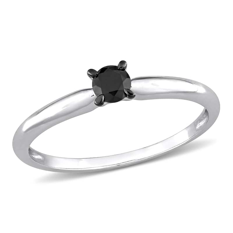 Miadora 1/4ct TDW Black Diamond Solitaire Engagement Ring in 14k White Gold