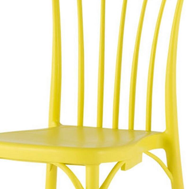 HomeRoots Set of Two Yellow Heavy Duty Plastic Outdoor Stacking Dining Chairs