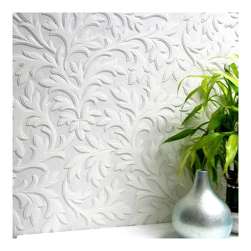 Brewster High Leaf Paintable Textured Vinyl Wallpaper - 20.9 x 396 x 0.025