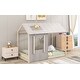 preview thumbnail 3 of 8, Twin Size House Bed Frame for Kids,Twin Floor Bed Kid Montessori Bed Frame with Roof & Window, Antique Grey+Antique White