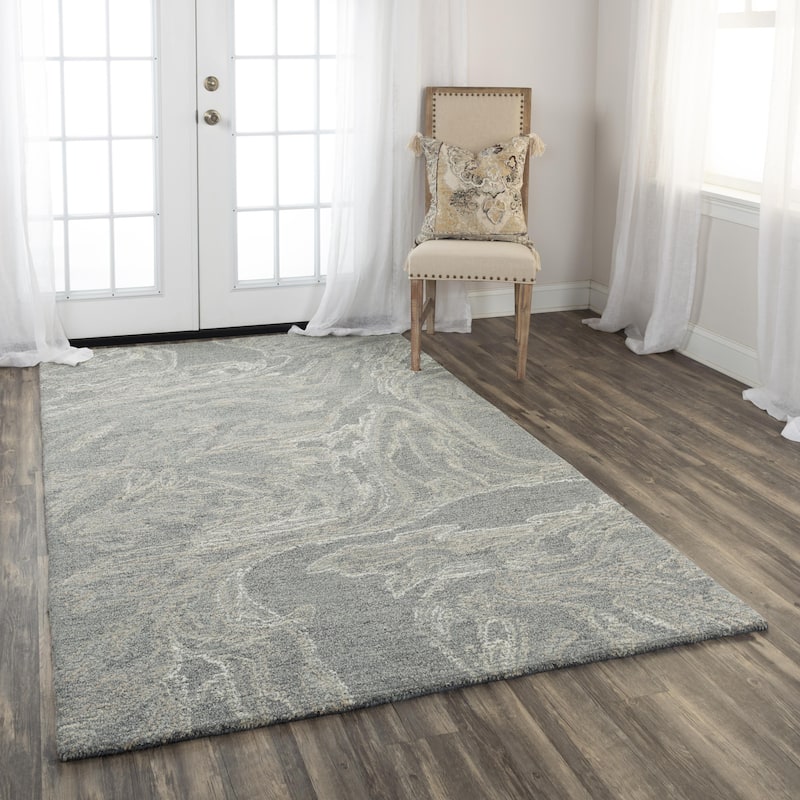 Alora Decor Peace Beige and Wave-Patterned Hand-tufted Wool Rug - 7'9" x 9'9" - Gray