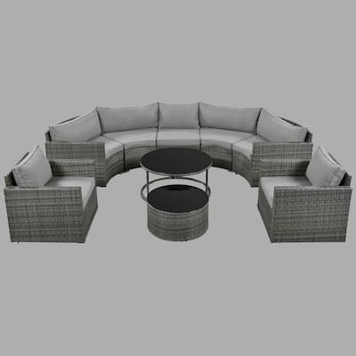 9-Piece Half-Moon Wicker Sofa Set with Round Design, Cushioned Patio Furniture Set for Outdoor Spaces