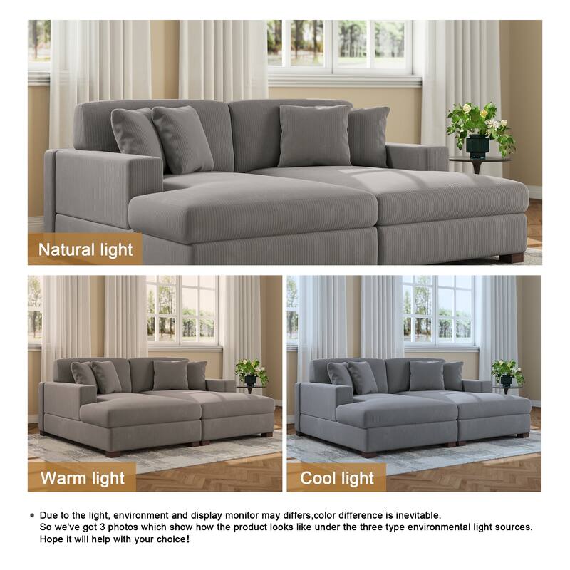 Upholstered Oversized Modular Sectional Sofa Set Corduroy Sleeper Sofa With Chaise