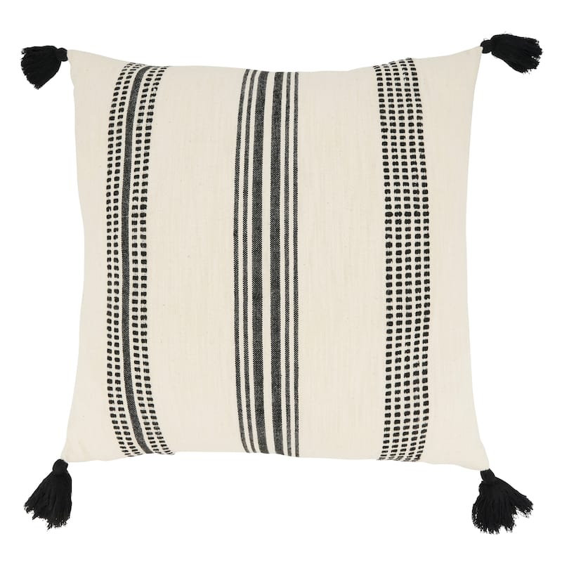 Playful Tassels Stripe Throw Pillow - Polyester - 20"x20" - Black