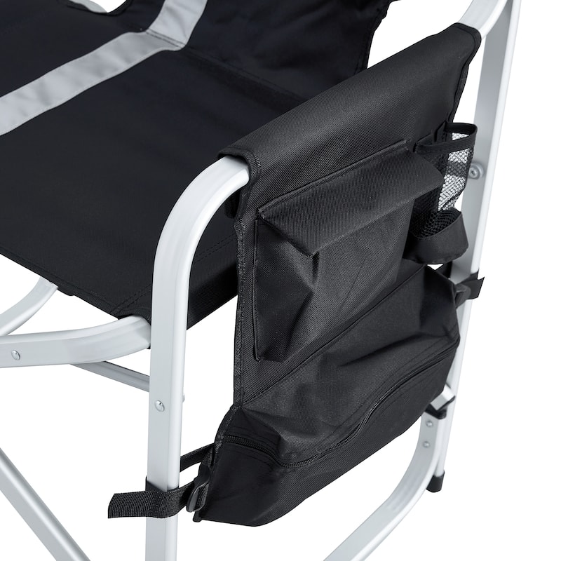 2-piece Padded Folding Outdoor Chair with Side Table and Storage Pockets