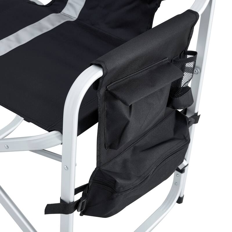 Padded Folding Outdoor Chair with Side Table and Storage Pockets