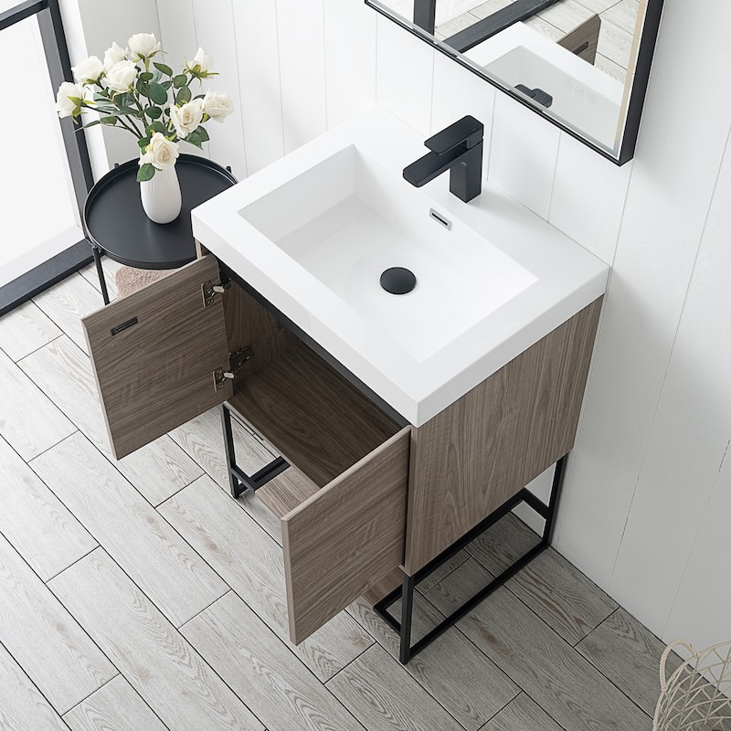 Freestanding Bathroom Vanity Set with Open Shelf & Acrylic Sink