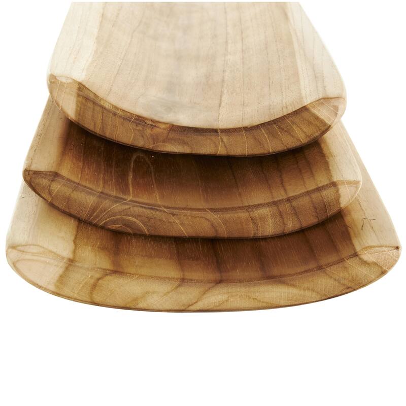 Teak Wood Handmade Minimalistic Curved Living Room Decor Tray - Set of 3 Brown - Roche River Decor