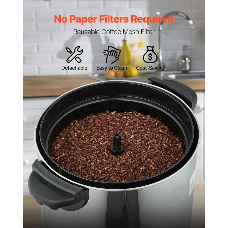 6L Stainless Steel Coffee Maker Commercial Urn 40 Cups Fast Brewing Hot Coffee Dispenser - 10.4 x 9.6 x 15.9 in